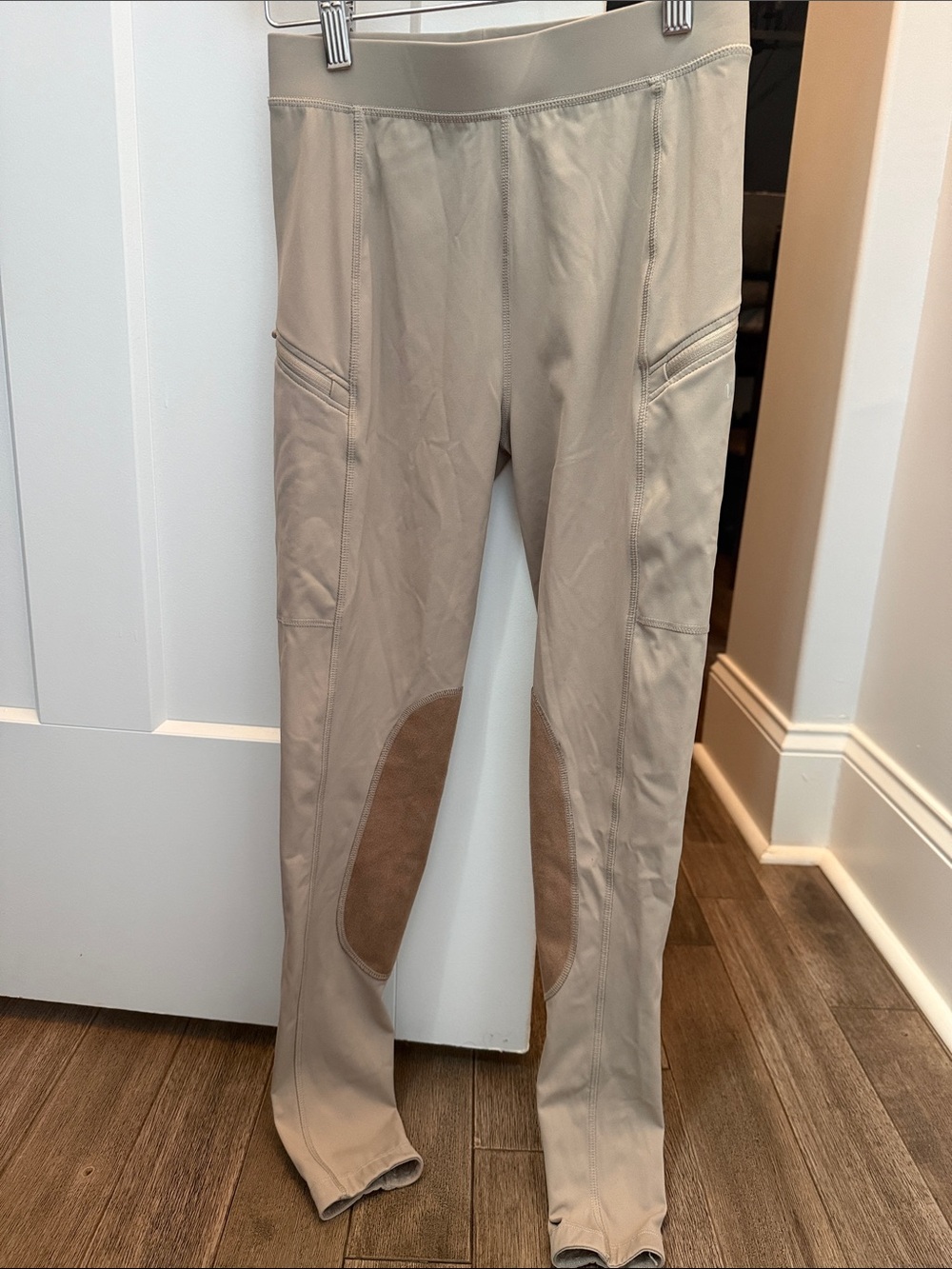 Beige Kids Riding Leggings with Brown Knee Patches